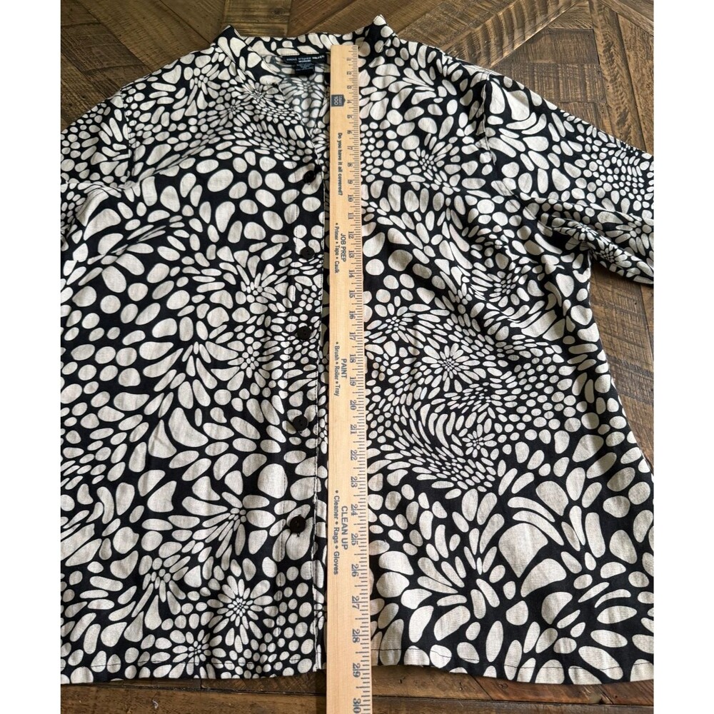 Saint Tropez West Shirt Women's 2X Beige Black Linen Button Up Boho Art Deco Top - Picture 10 of 11